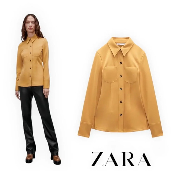 ZARA | Mustard | FITTED KNIT SHIRT - Picture 1 of 11